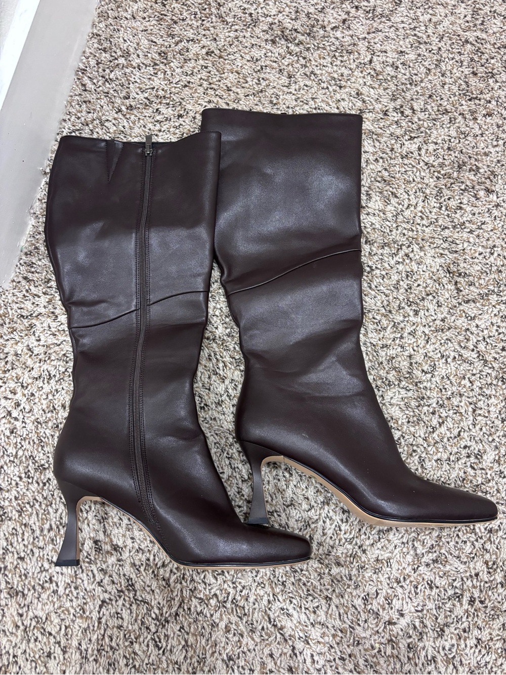 Amazon Women's Dark Brown Leather Mid-Calf Heeled Boots